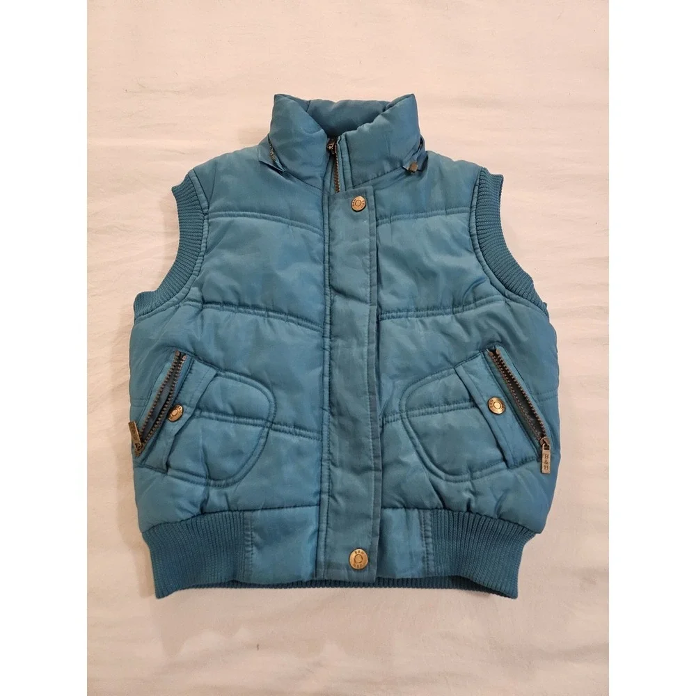 Girls Puffer Vest Size 10 Blue Quilted Zip Vest‎ Sleeveless Winter Coat